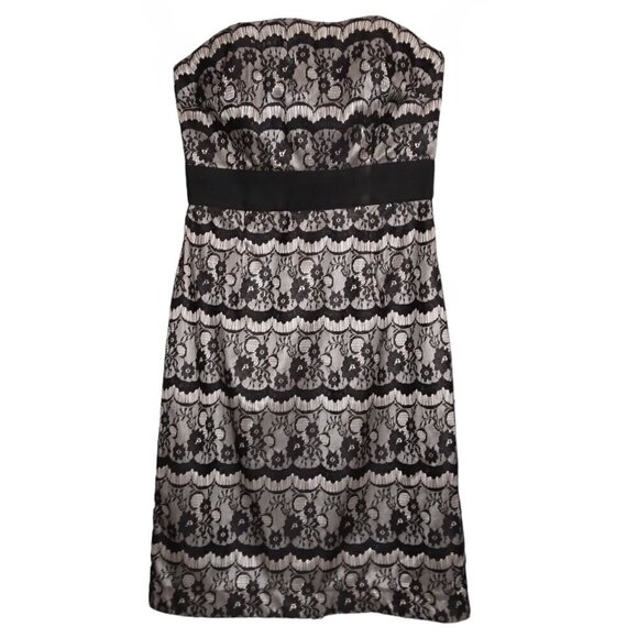 WHBM | Lace Sheath Bodycon Dress Black Strapless | Size 2 - Picture 1 of 10